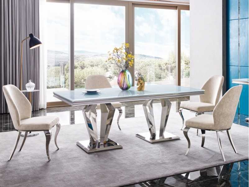 Rectangular and fixed dining table in stainless steel - LUXE