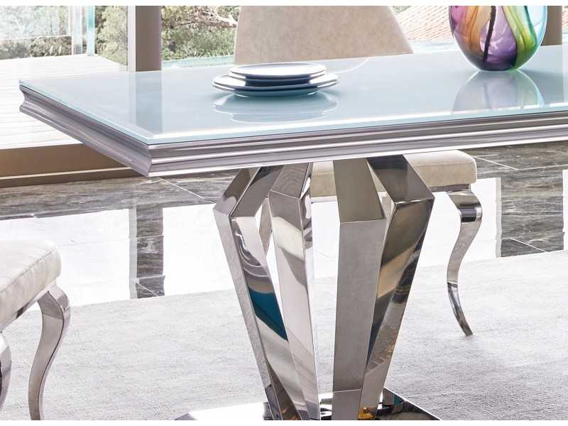 Rectangular and fixed dining table in stainless steel - LUXE