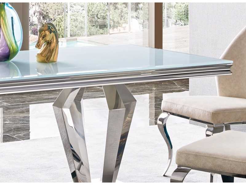 Mesa de comedor rectangular y fija en acero inoxidable - LUXE