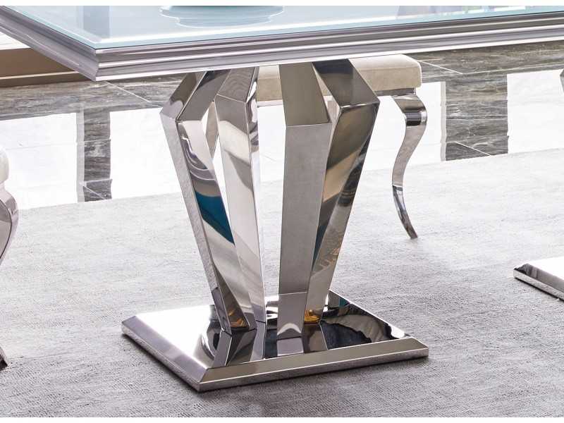 Rectangular and fixed dining table in stainless steel - LUXE