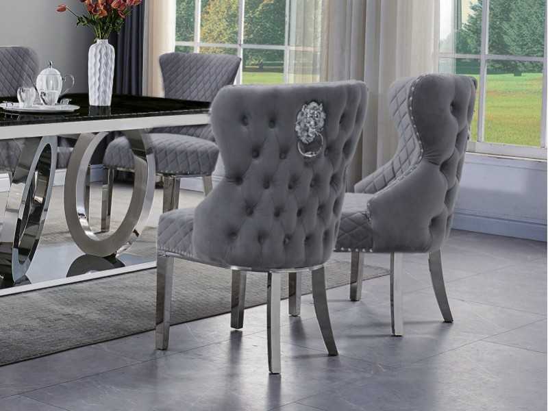 Chaise design tapissée de velours avec pieds en acier inoxydable - ANATH