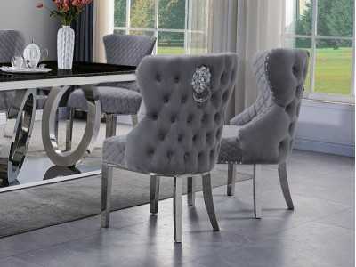 Chaise design tapissée de velours avec pieds en acier inoxydable - ANATH