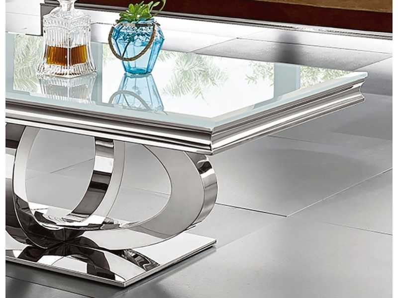 Rectangular coffee table in polished stainless steel - AMAL