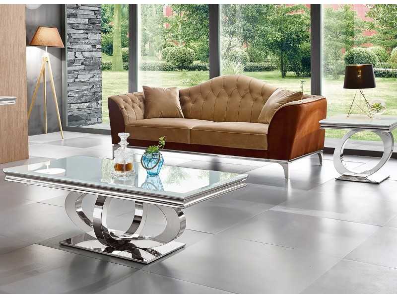 Rectangular coffee table in polished stainless steel - AMAL