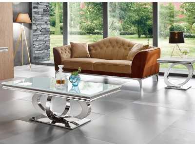 Table basse rectangulaire en acier inoxydable poli - AMAL Table basse rectangulaire en acier inoxydable poli - AMAL