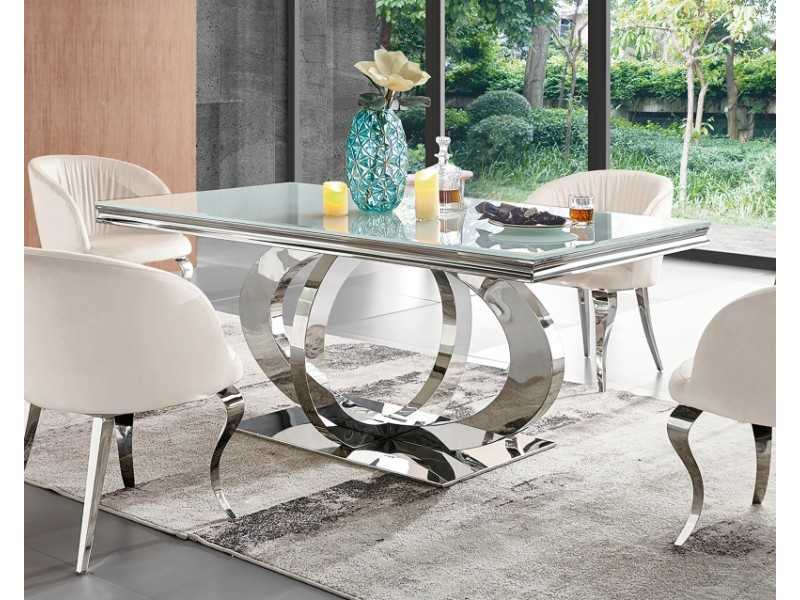 Rectangular and fixed dining table in stainless steel - AMAL