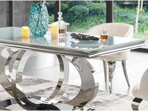 Rectangular and fixed dining table in stainless steel - AMAL 2