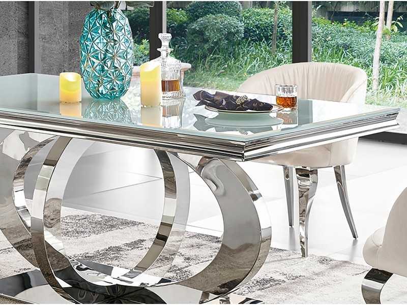 Mesa de comedor rectangular y fija en acero inoxidable - AMAL