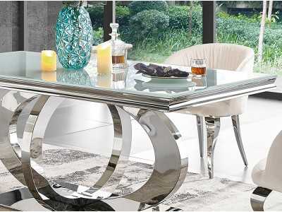 Mesa de comedor rectangular y fija en acero inoxidable - AMAL Mesa de comedor rectangular y fija en acero inoxidable - AMAL