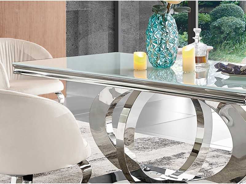 Rectangular and fixed dining table in stainless steel - AMAL