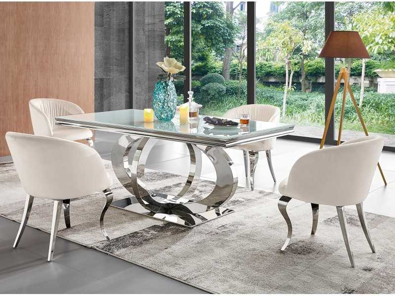 Rectangular and fixed dining table in stainless steel - AMAL