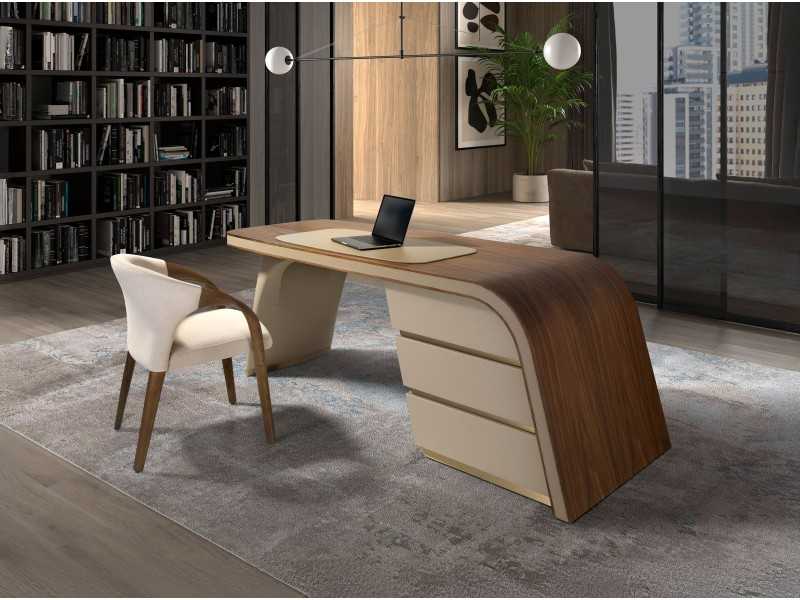 Table de bureau design en bois de noyer et tapissé - AINI