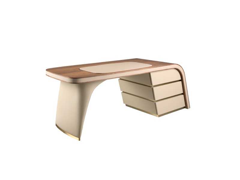 Table design pour bureau tapissé,noyer et acier inoxydable - AINI