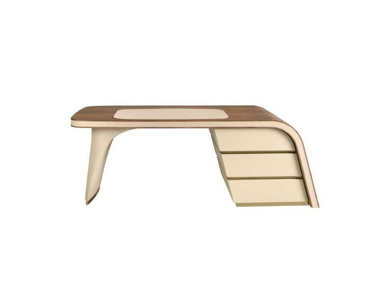 Table design pour bureau tapissé,noyer et acier inoxydable - AINI
