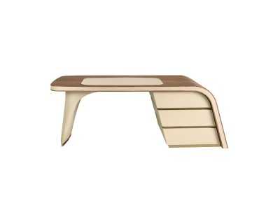 Design table for office, upholstered, walnut and stainless steel details - AINI