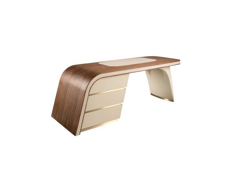 Table design pour bureau tapissé,noyer et acier inoxydable - AINI