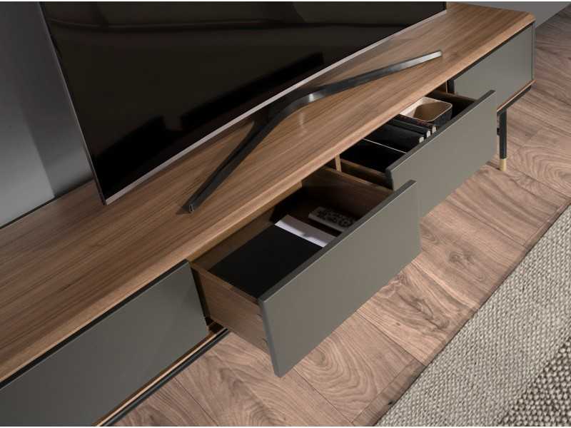 Meuble TV design en noyer et bois laqué - ANEESA