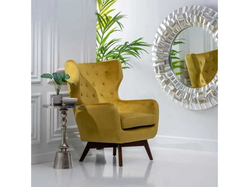 Wing chair upholstered in mustard velvet - ASAPH