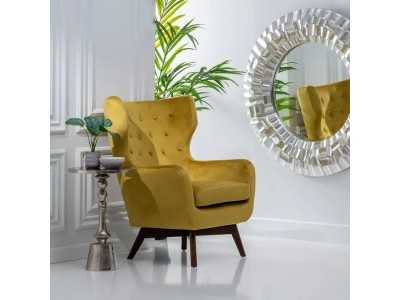 Wing chair upholstered in mustard velvet - ASAPH