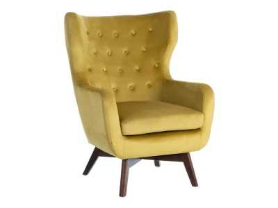 Wing chair upholstered in mustard velvet - ASAPH