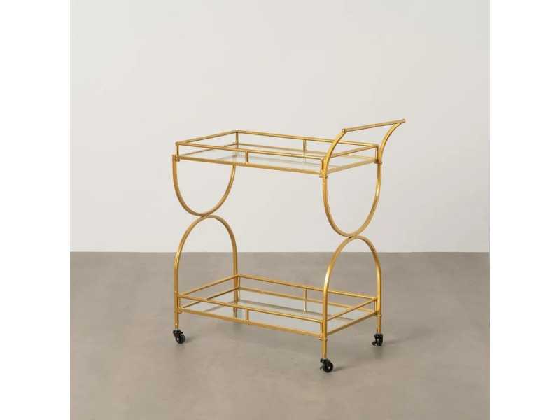 Bar cart in gold lacquered steel and glass -ROSSI