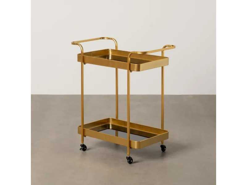 Rectangular bar cart in gold lacquered steel and mirror - FLEUR B