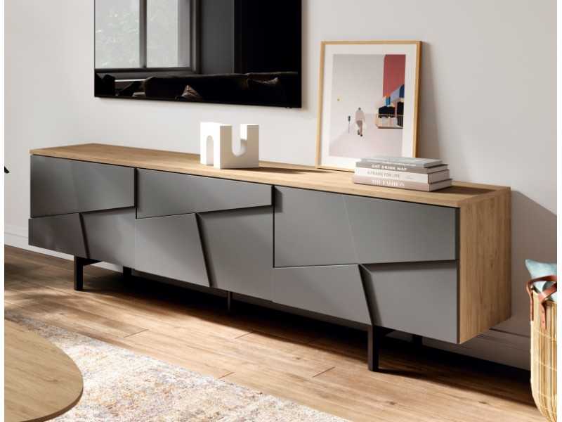 Design TV cabinet with lacquered steel base - NAUGE