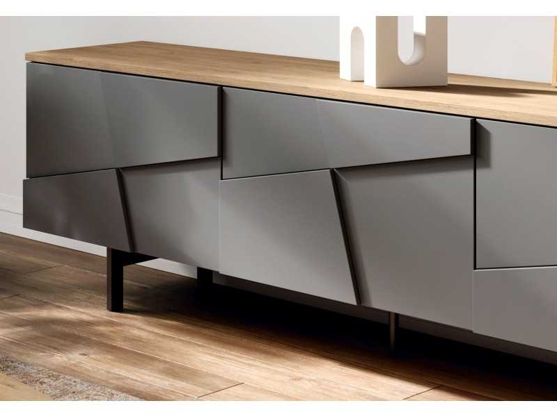 Design TV cabinet with lacquered steel base - NAUGE