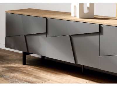 Design TV cabinet with lacquered steel base - NAUGE