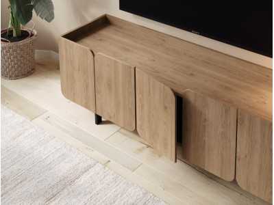Designer TV cabinet with doors and lacquered steel base - PÉTALES