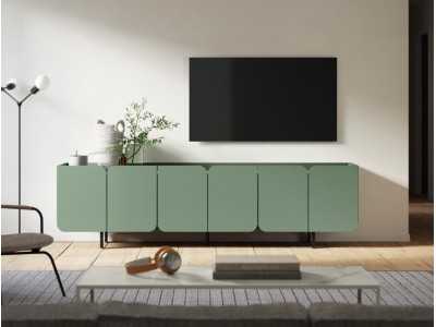 Designer TV cabinet with doors and lacquered steel base - PÉTALES