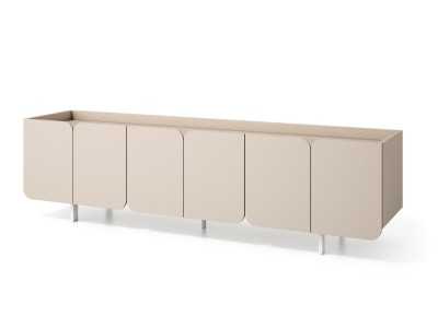 Designer TV cabinet with doors and lacquered steel base - PÉTALES