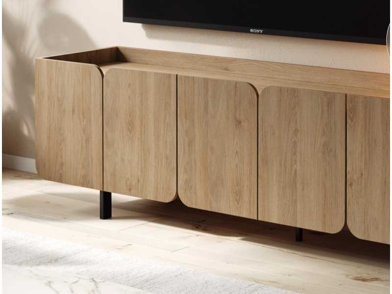Designer TV cabinet with doors and lacquered steel base - PÉTALES
