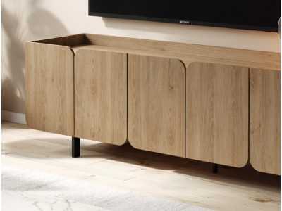 Designer TV cabinet with doors and lacquered steel base - PÉTALES
