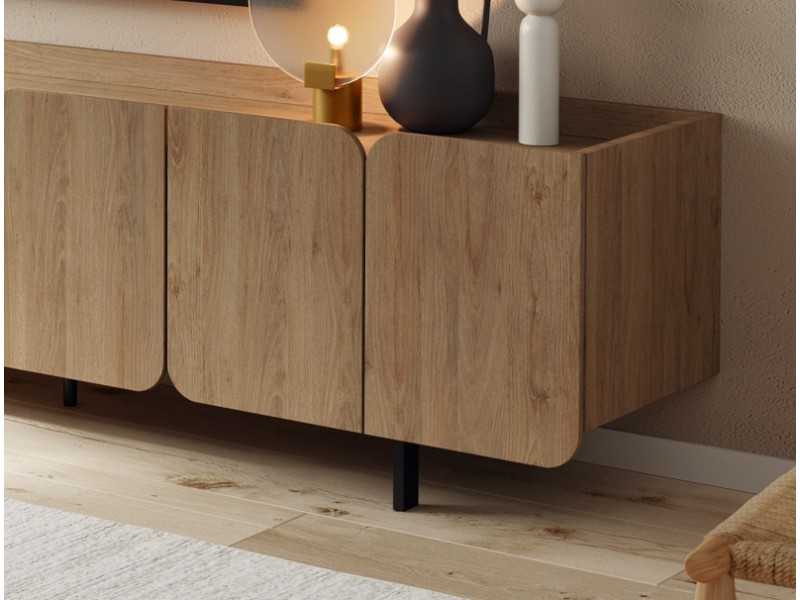 Designer TV cabinet with doors and lacquered steel base - PÉTALES