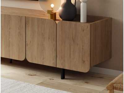 Designer TV cabinet with doors and lacquered steel base - PÉTALES