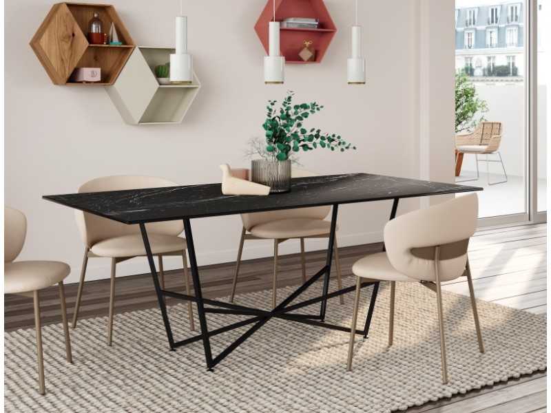 Designer dining table in steel and porcelain top - MANTIDE