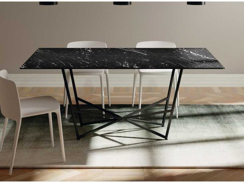 Table à manger design en acier et plateau en porcelaine - MANTIDE