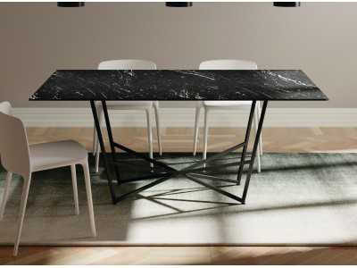 Table à manger design en acier et plateau en porcelaine - MANTIDE