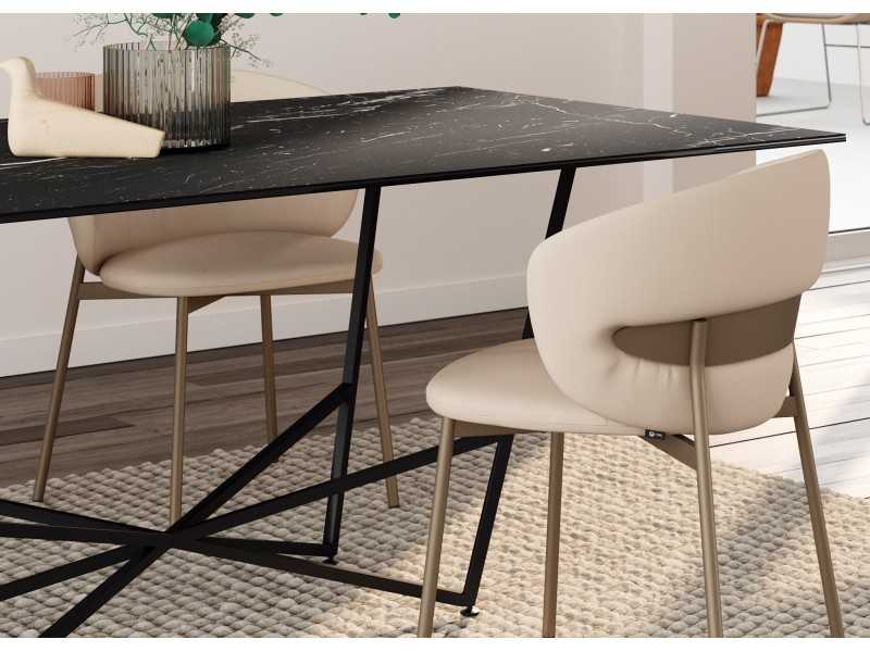 Table à manger design en acier et plateau en porcelaine - MANTIDE