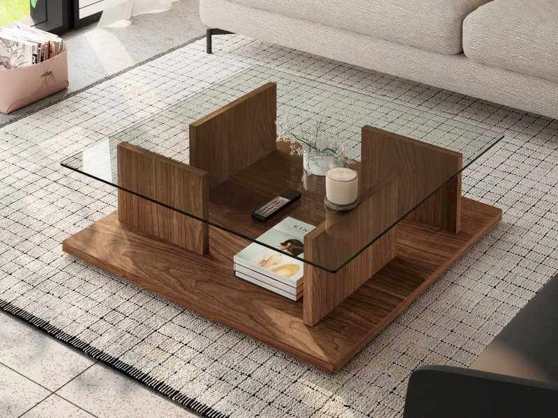 Designer coffee table with glass top - AKITA