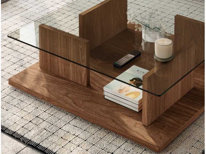 Designer coffee table with glass top - AKITA
