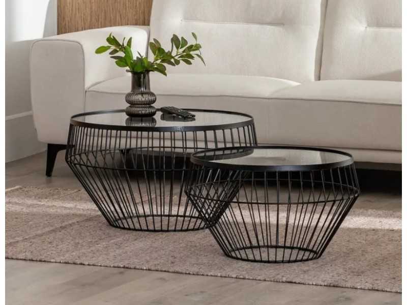 Set of metal coffee tables with glass top - BARI