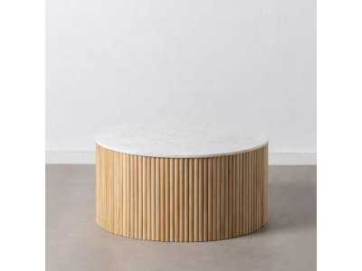 Round wooden coffee table with marble top - MARMOR