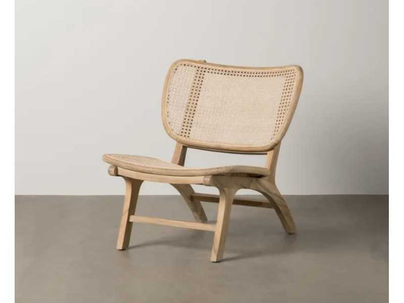 Nordic design armchair in teak wood and rattan - ATARI NATURAL