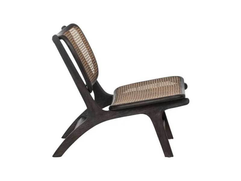 Fauteuil design nordique en bois de teck et rotin - ATARI NEGRO