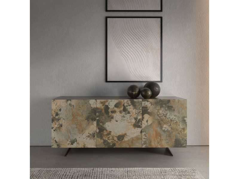 Lacquered sideboard with porcelain marble doors and steel legs - AMAYA