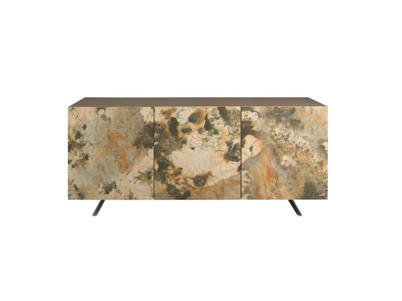 Lacquered sideboard with porcelain marble doors and steel legs - AMAYA