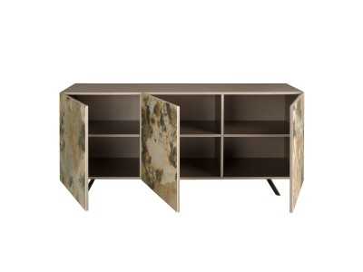 Lacquered sideboard with porcelain marble doors and steel legs - AMAYA Lacquered sideboard with porcelain marble doors and steel legs - AMAYA