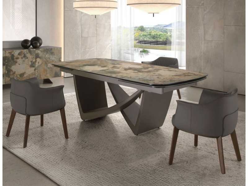 Extendable dining table with porcelain marble top and lacquered steel legs - AMAYA